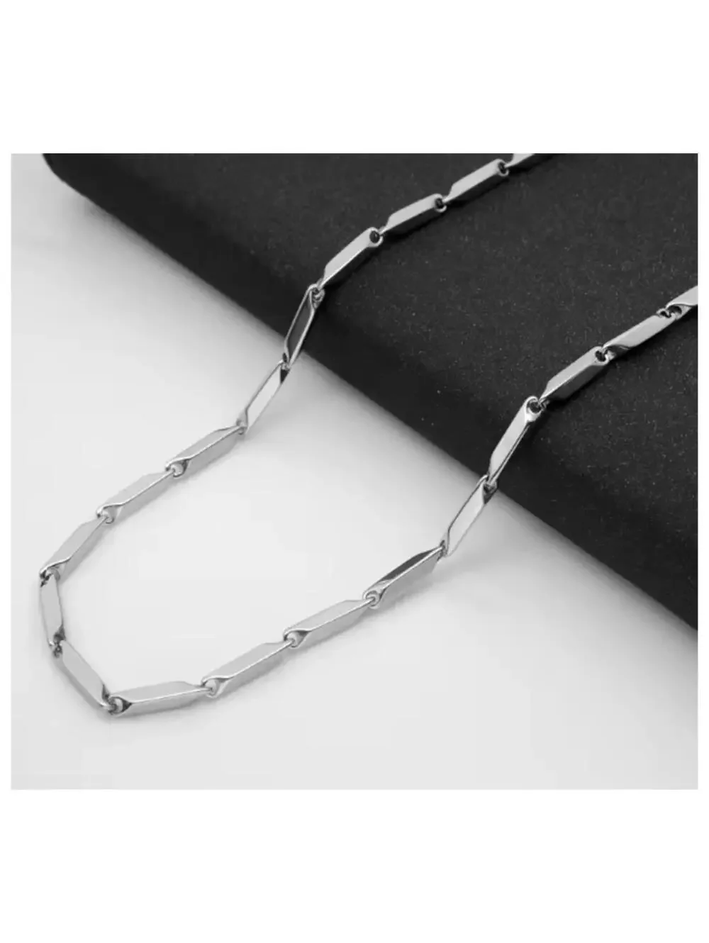 Diagonal link chain Necklace - Titainum Steel - 3mm 20
